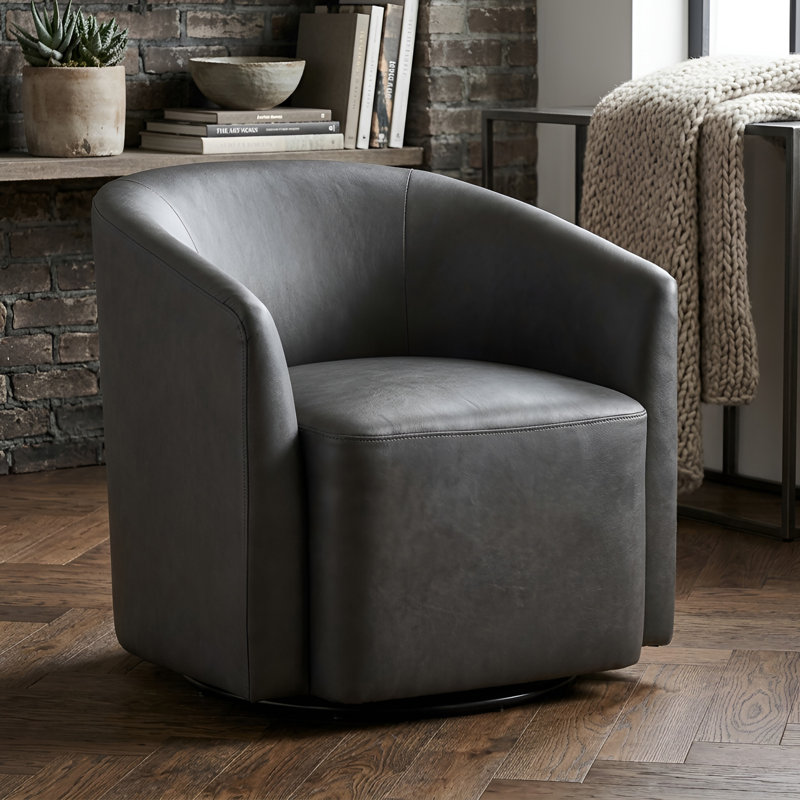 Swivel Armchair With Metal Base, Charcoal