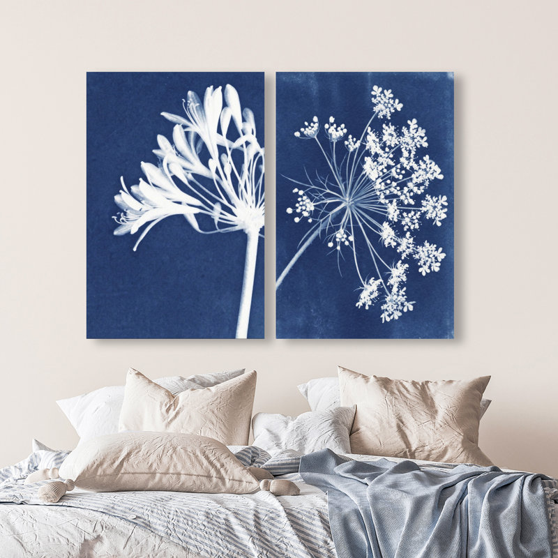 Cyan Flowers Set Set by Oliver Gal, 30"H x 45"W, Gallery Wrapped