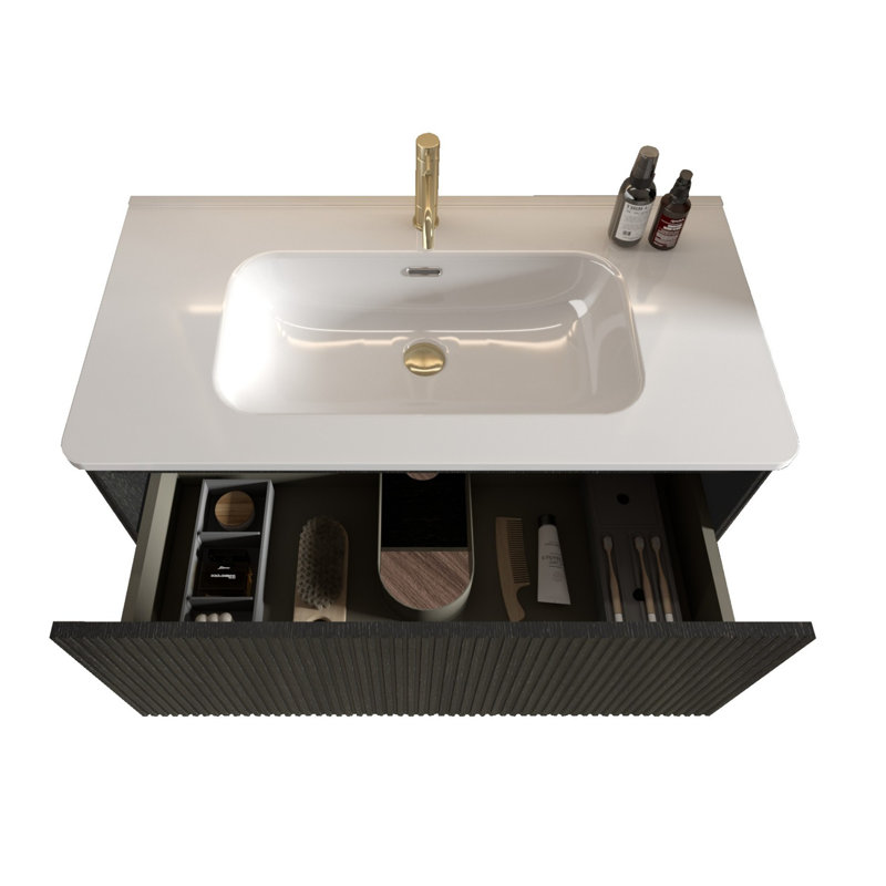 Meuble-lavabo 36 po avec lavabo en céramique, Noir