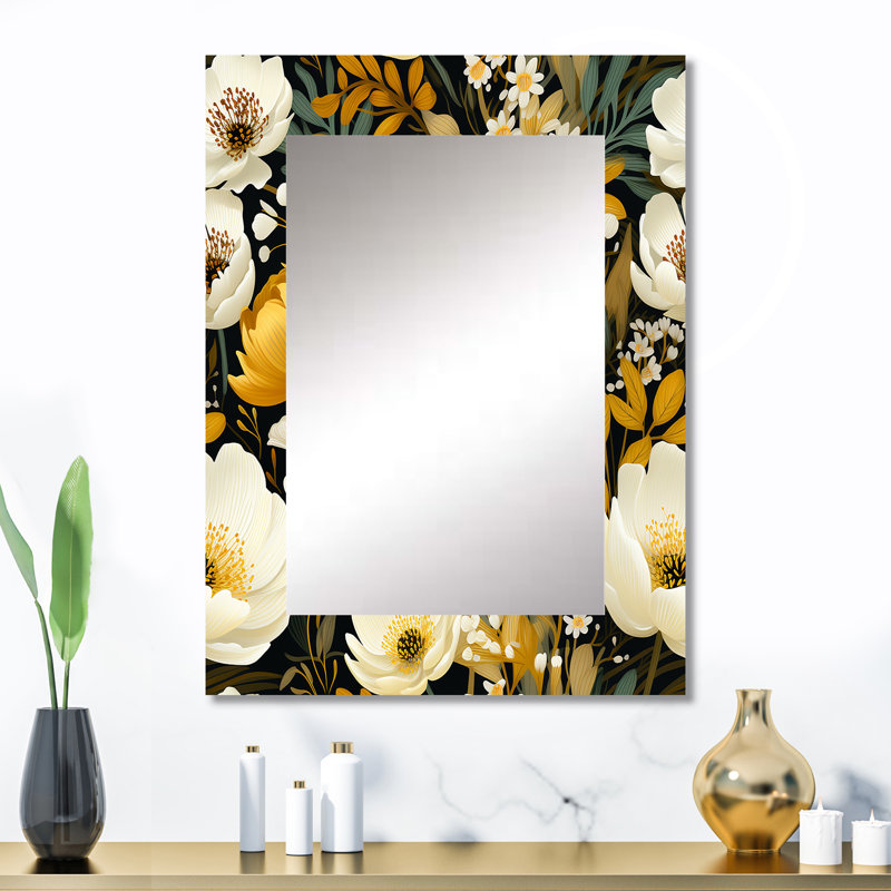 Weymand - motif floral bohémien jaune - miroir décoratif floral, miroir mural de maison de campagne, impression d'art en métal