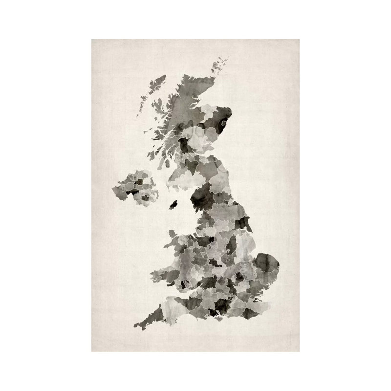 Great Britain Watercolour Map by Michael Tompsett - Wrapped Canvas Painting, 20.32 cm H x 30.48 cm W