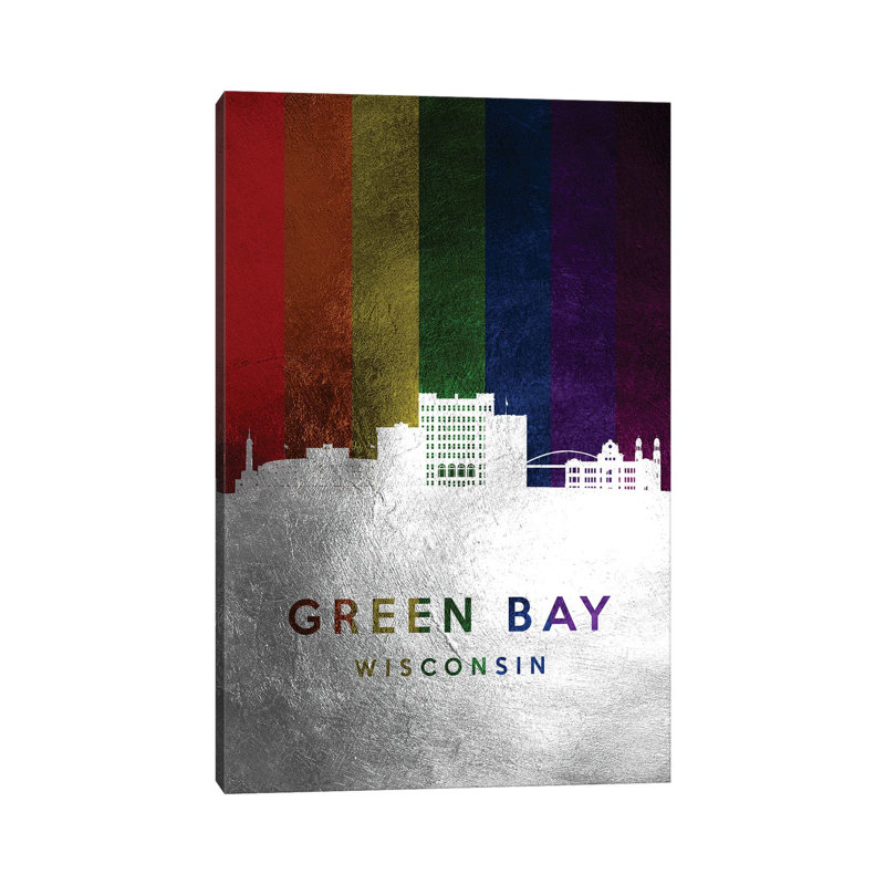 Green Bay Wisconsin Spectrum Skyline 1 Piece Wrapped Canvas Wall Art, 30.48 cm H x 45.72 cm W