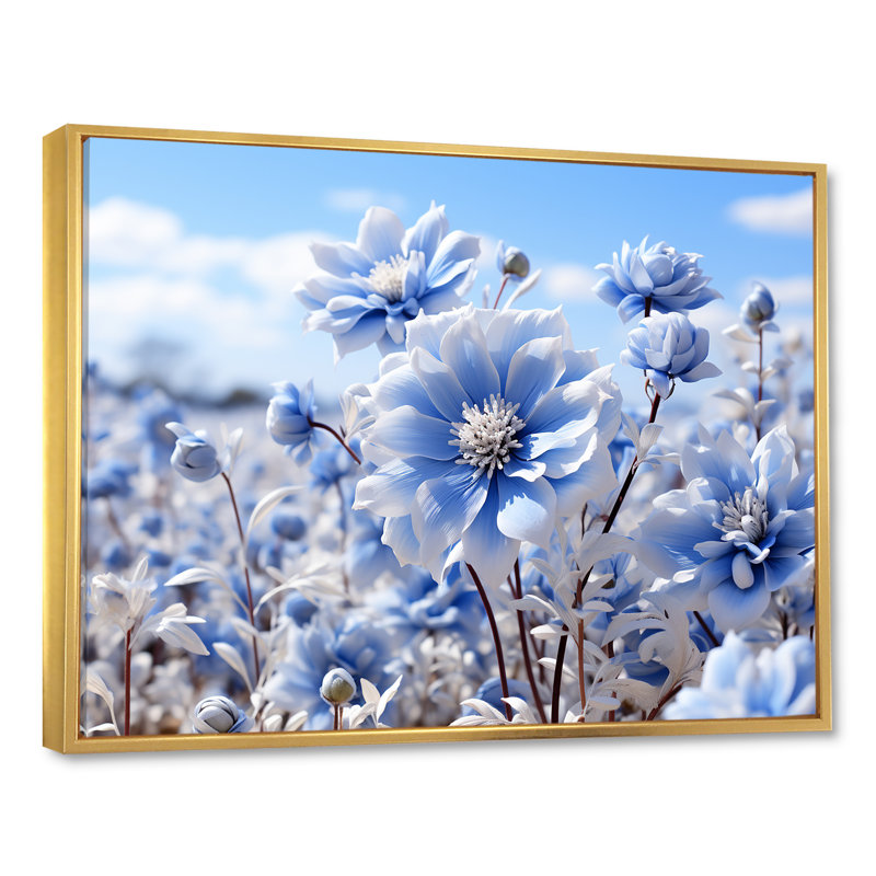 «Inviting Azure Flowers Field», reproduction sur toile, H 12 po x l 20 po x P 0,5 po, Cadre flottant doré