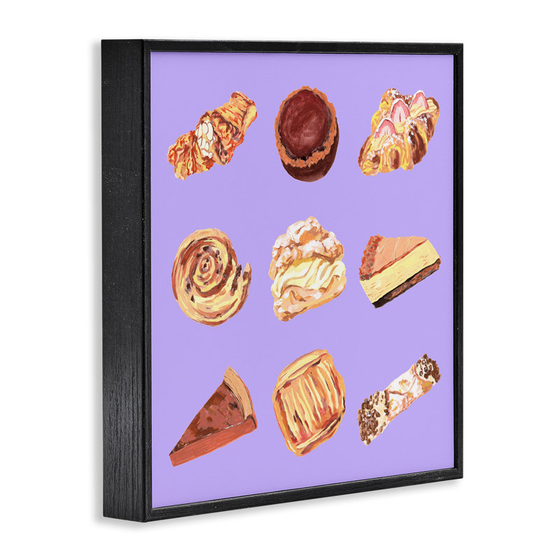 Délicieuses pâtisseries sur giclée mauve, design par Melissa Wang, Giclée encadrée noir minuit, H 12 po x l 12 po