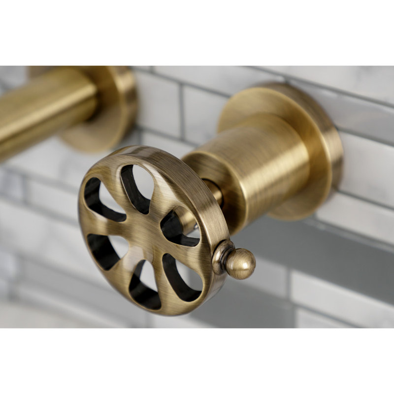 Kingston Brass Belknap Two-Handle 3-Hole Wall Mount Roman Tub Faucet, Antique Brass