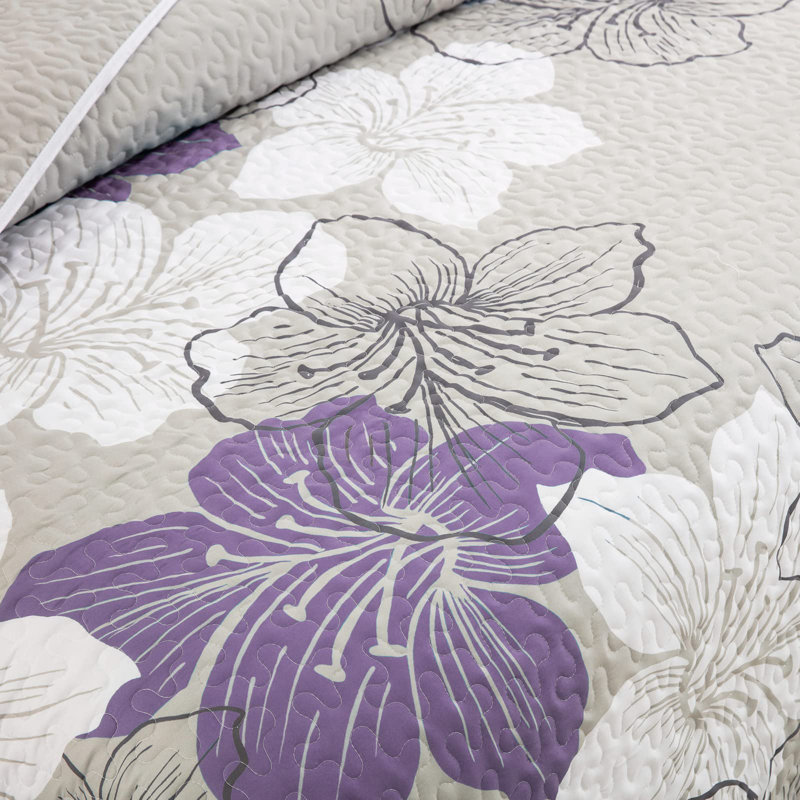 Ensemble de courtepointe à motif floral 3 pièces avec taies décoratives, Courtepointe très grand et 2 très grandes taies