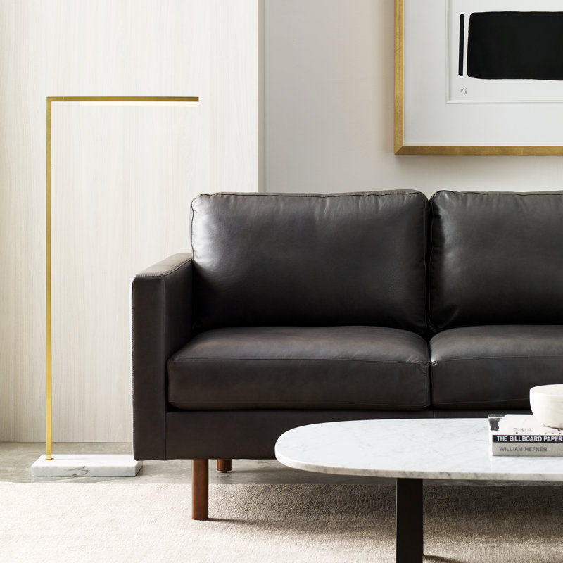 Klee LED Task Floor Lamp, Natural Brass / White Marble