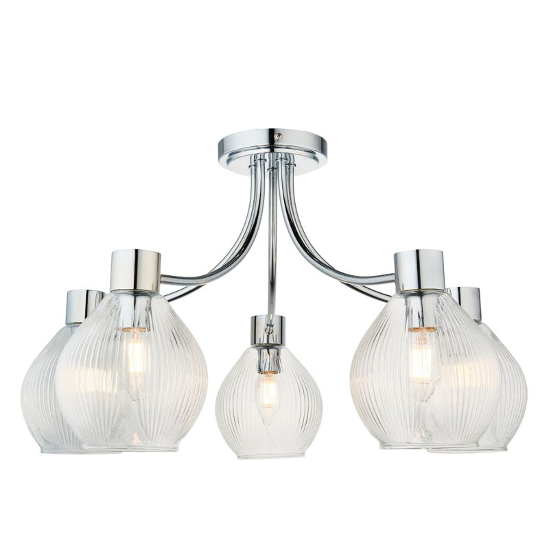 Glass Semi Flush Mount, 5 Lights, Polished Chrome, 335cm H x 572cm W x 572cm D