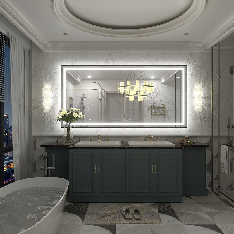 Wayfair Basics® UL Certified Front & Back LED Anti-Fog Tempered Glass Framed Bathroom/Vanity Mirror, 60" x 30"