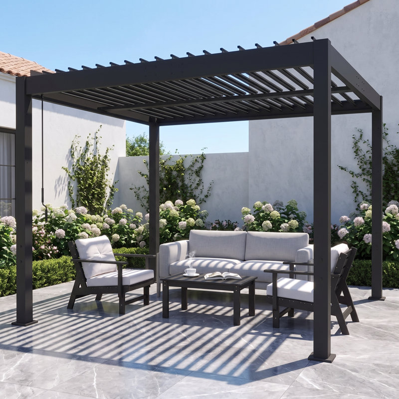 Pavillon de jardin extérieur en aluminium à toit rigide avec toit ajustable et système de drainage caché pour terrasse, terrasse, jardin et cour arrière 10 'x 10'