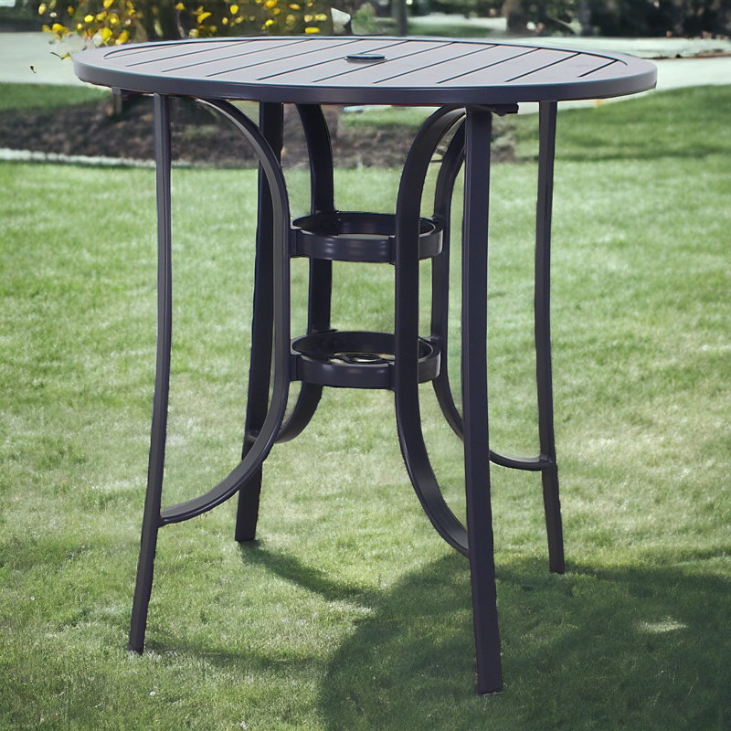 Round Metal Outdoor Bar Table With Umbrella Hole , 35.98'' in. W 35.98'' in. D