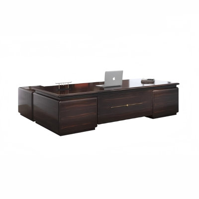 86.61"New Chinese-style brown ebony wood solid L-shaped executive desk
