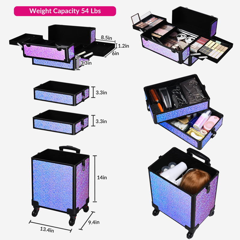Organisateur de maquillage en aluminium, Sirène, mauve