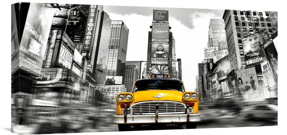 'Vintage Taxi in Times Square; NYC' Oil Painting Print East Urban Home Mat 