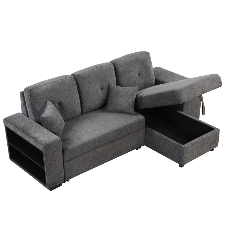 Canapé-lit modulaire réversible avec tablette latérale et 2 tabourets, canapé-lit coulissant en L, canapé-lit d'angle avec méridienne de rangement gauche / droite pour le salon