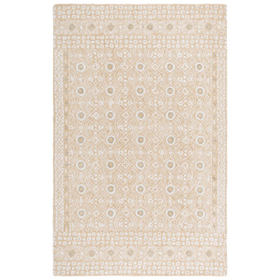 Melindasue Hand Tufted Wool/Cotton Geometric Rug in Gold/Ivory