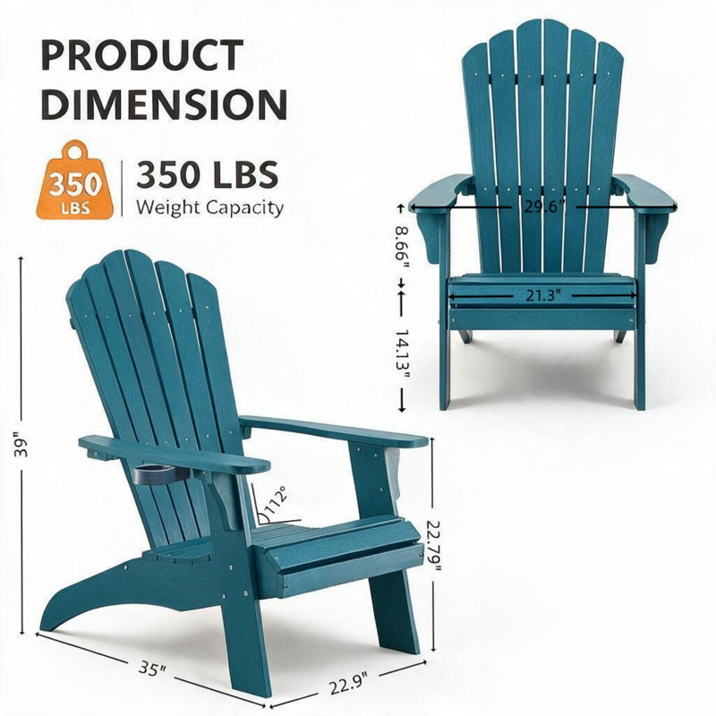 Fauteuil Adirondack surdimensionné avec porte-gobelet, Bleu