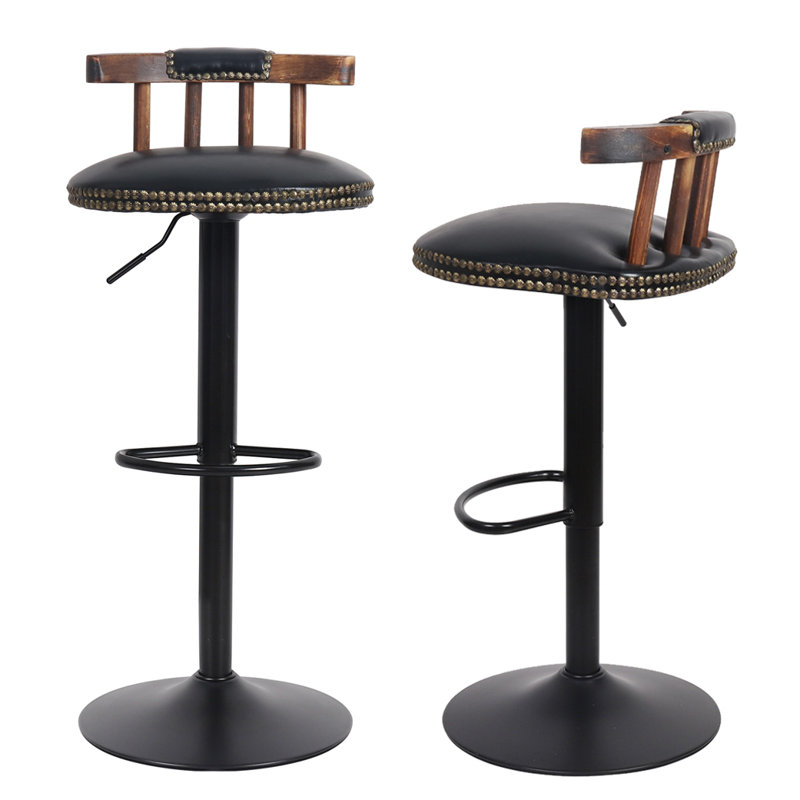 Mechra Swivel Upholstered Adjustable Height Counter Stool with Metal Frame, Black