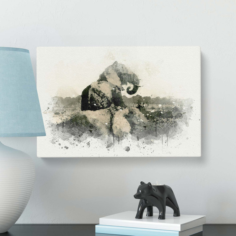 Two Elephants in Abstract - Wrapped Canvas, 50cm H x 76cm W x 3cm D