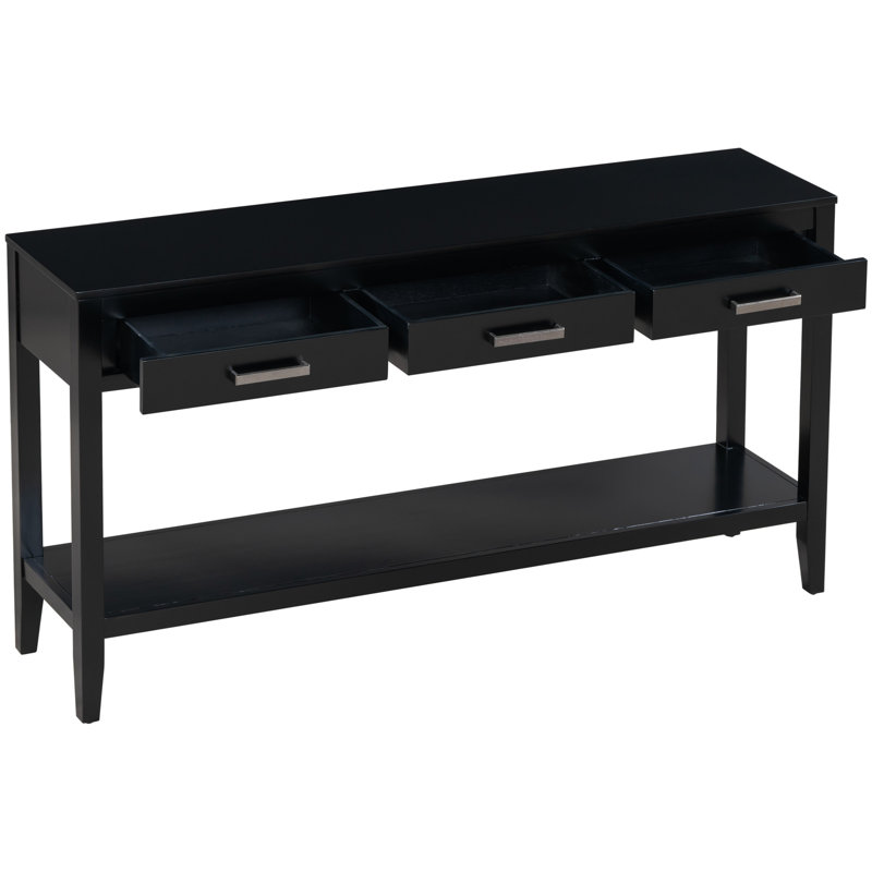 Console noire avec 3 tiroirs et 1 tablette - Idéal pour le salon et le couloir en bois de pin contemporain à 3 couloirs, finition