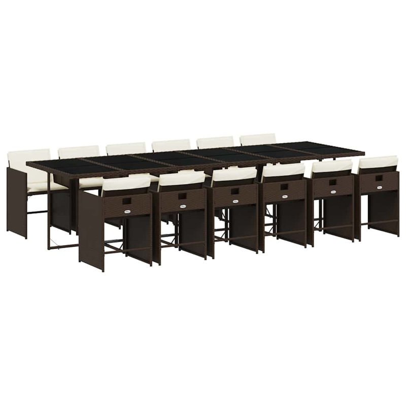 Patio Dining Set with, Cream White, 73cm H x 330cm W x 106cm D, Brown