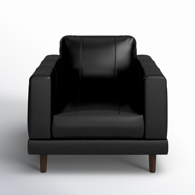 Fulks 37'' Wide Genuine Leather Armchair, Black Genuine Leather