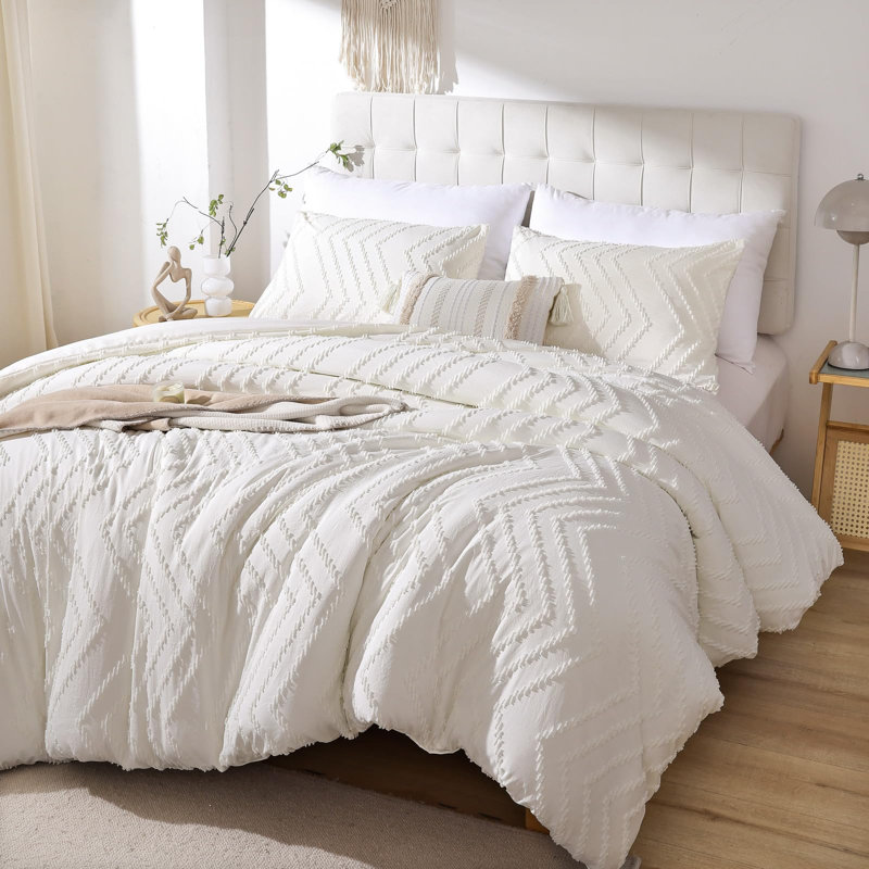  Ensemble d'édredon léger ivoire pour lit double 3 pièces, ensemble de literie capitonné vertical Boho Farmhouse pour toutes les saisons, pour chambre à coucher et chambre d'amis