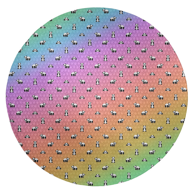 Tapis jaune/rose/bleu, Rond 5 pi