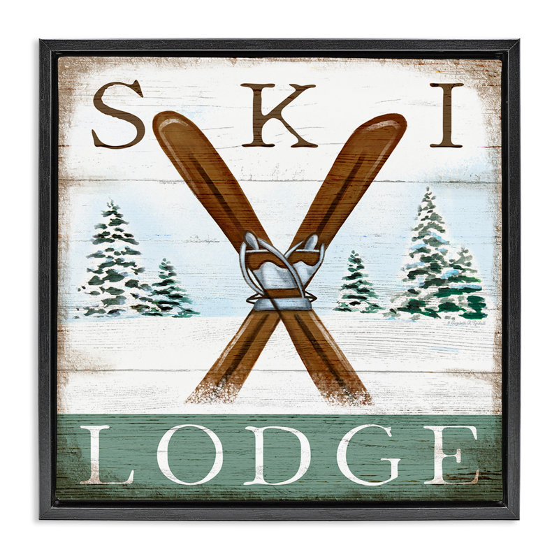Enseigne de chalet de ski rustique, H 18 po x l 18 po, Cadre flottant noir de jais
