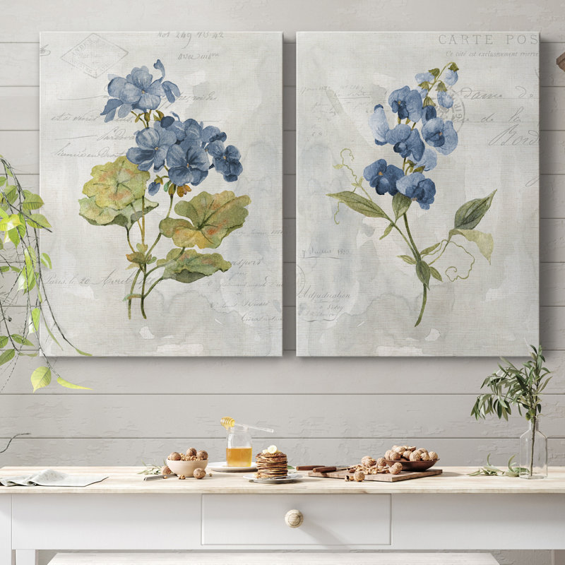 Lin bleu géranium - ensemble de 2 reproductions d'art, H 12 po x l 16 po, Toile tendue, No Frame