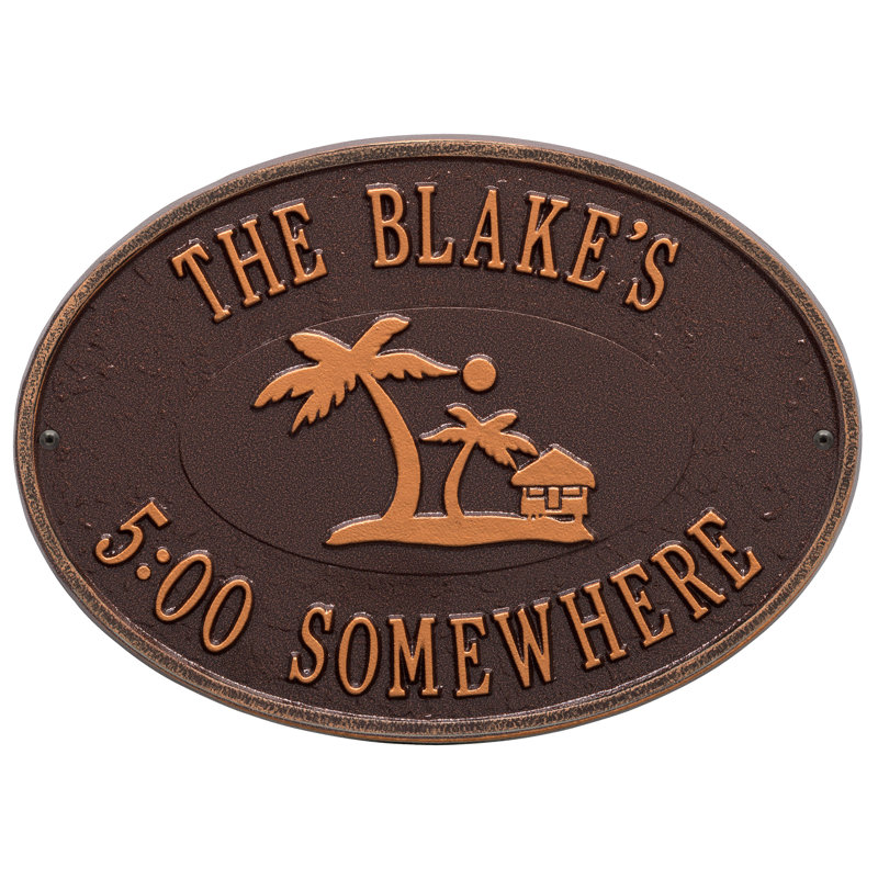 Plaque murale décorative personnalisable Island Time Palm, Brun / or, Oui