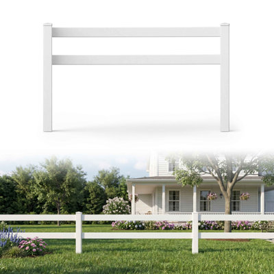 Ensemble de clôture en vinyle 2 rails, H 3 pi x l 48 pi, système de clôture en PVC blanc avec poteaux de 5 pi et rails de 8 pi, résistant aux rayons UV, facile à installer, clôture extérieure durable pour ranch, cour et ferme