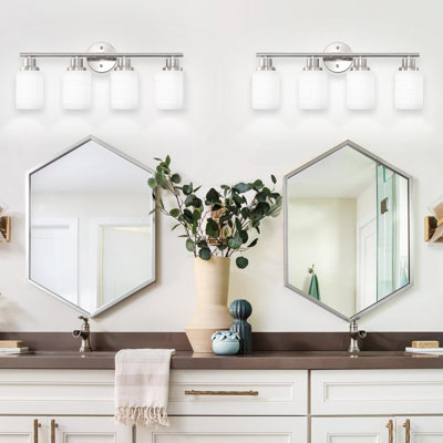 5-Light Vanity Bathroom Mirror Light, Frosted White Glass Matte Black
