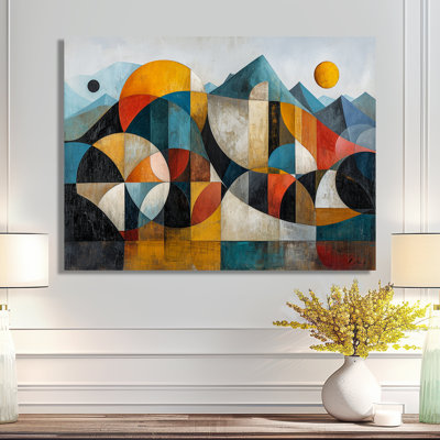 «Geometric Mountain Retro Colors - Art abstrait paysage mural»