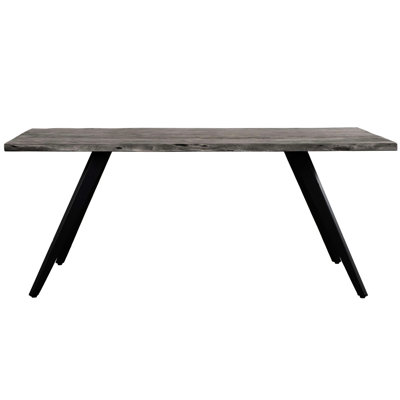Table de salle à manger rectangulaire en bois gris et métal gris, 70 pouces de long, plateau d'eau, pouvant accueillir confortablement 6 personnes, style pour table de cuisine d'une largeur de 70 pouces, finition, couleur, design, dans la pièce