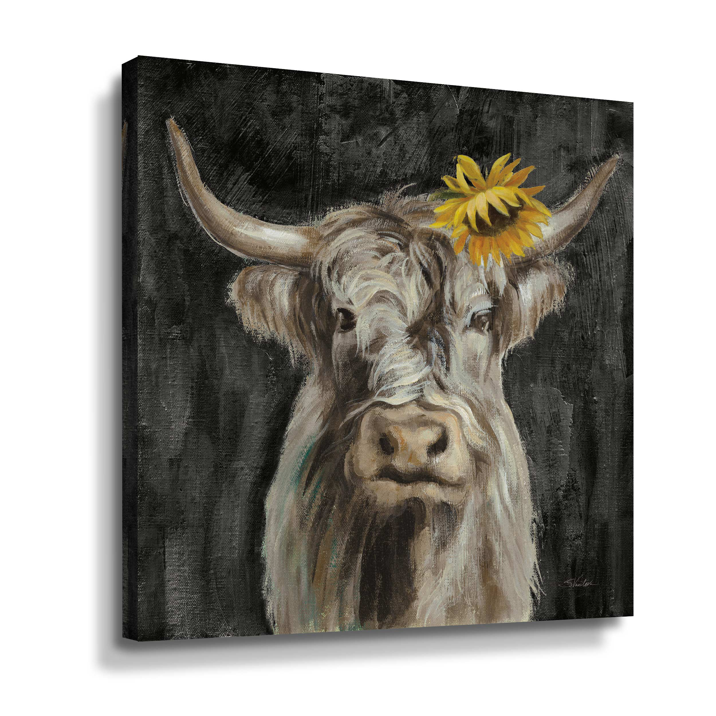 August Grove® Floral Highland Cow On Canvas Print | Wayfair