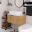 Meuble-lavabo mural de 30 po avec bords arrondis et conception rayée, armoire de rangement avec tiroir, lavabo rectangulaire en céramique blanche.-206135887
