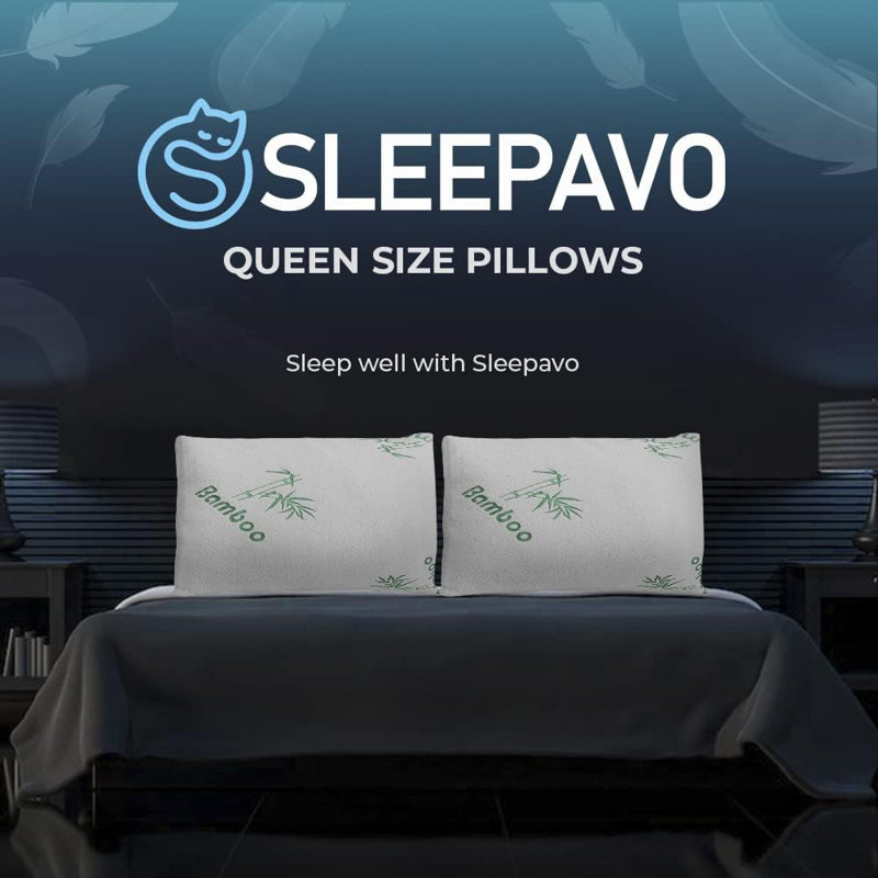 Sleepavo Shredded Memory Foam Pillow Queen Size - Cooling Bed Pillow For Sleeping For Stomach, Back And Body - (Medium Firm Memory Foam)