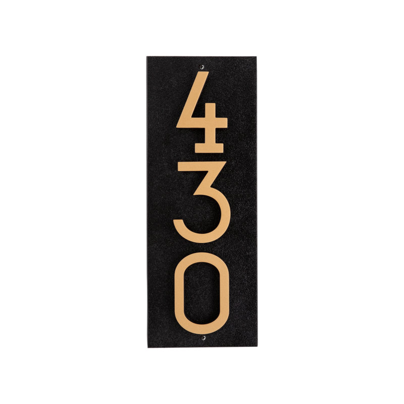 Floating 3-Number Vertical Sign, Black /w/ Black / Gold Modern Font Numbers, Yes