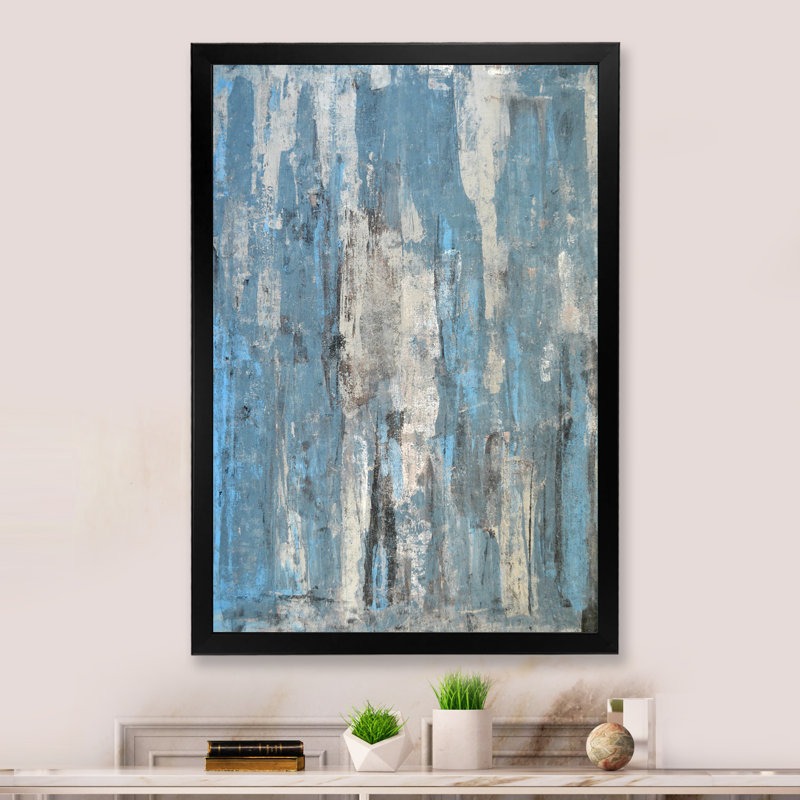 Art abstrait gris et bleu - Décoration murale moderne et contemporaine sur toile, Cadre photo noir