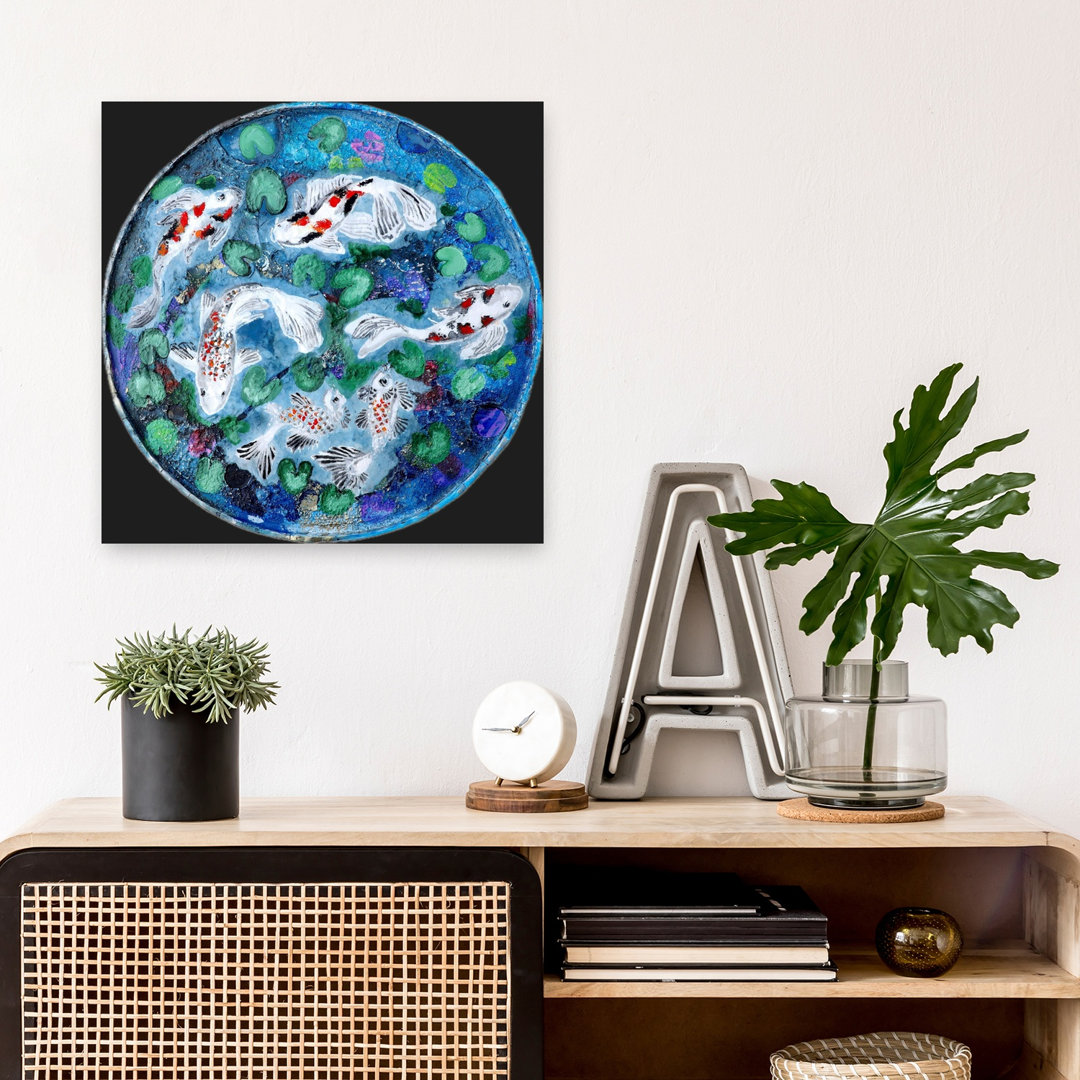 Vibrant Koi Pond Colorful Tranquil Vibrant Fish Lily Nature Wall Art Print