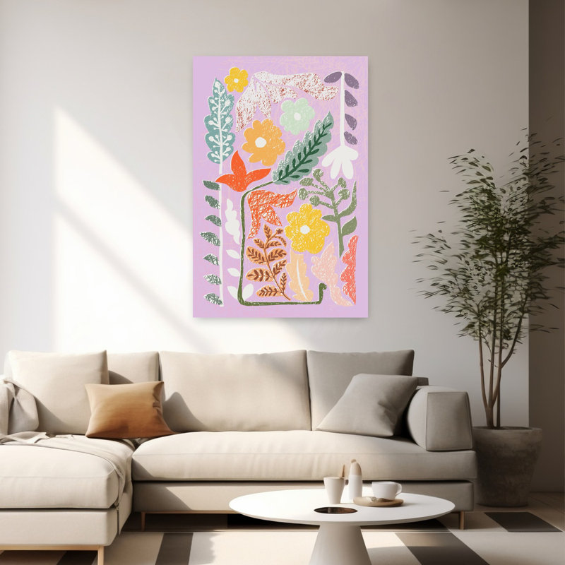 Art botanique coloré abstrait jardin coloré coloré nature, 60" H x 40" W