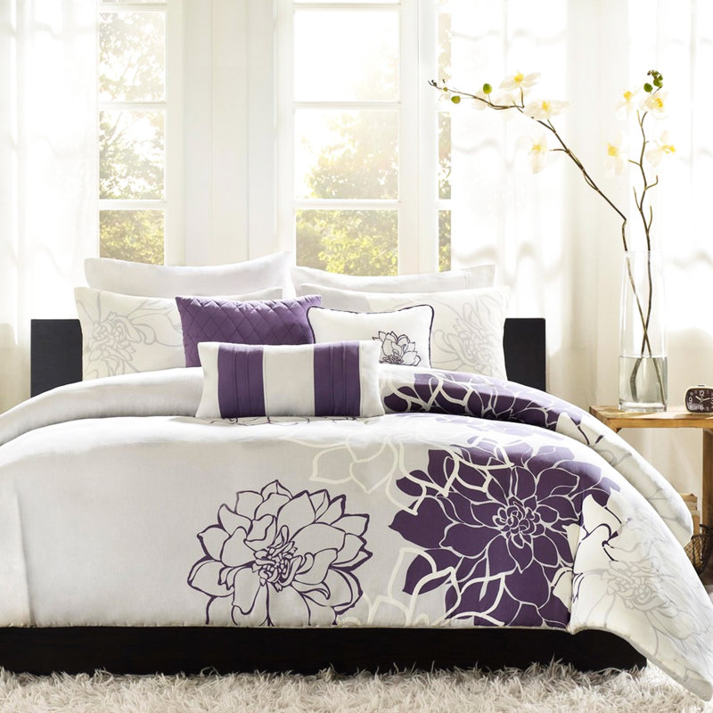 Housse de couette avec imprimé floral et taies d'oreiller 6 pièces
