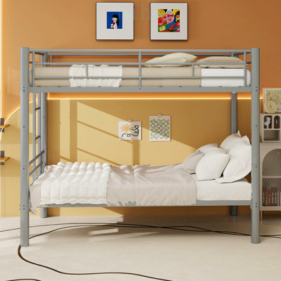 Twin Over Twin Metal Bunk Bed for Kids, Sturdy Frame with Ladders and Guardrails, Convertible to 2 Separate Beds, No Box Spring Needed