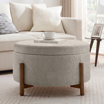 31.7" W Round Boucle Storage Ottoman