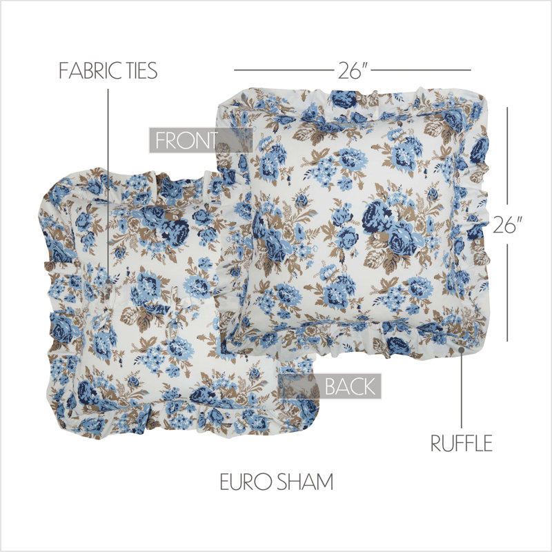 Taie décorative avec attaches 100% coton Annie, Bleu crépuscule / blanc doux / portobello