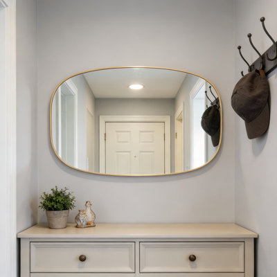 Oval Wall Mirror 30" x 48", Large Gold Metal Framed Mirror with Tempered Glass, Vertical & Horizontal Hanging for Bathroom, Entryway, Living Room Decor