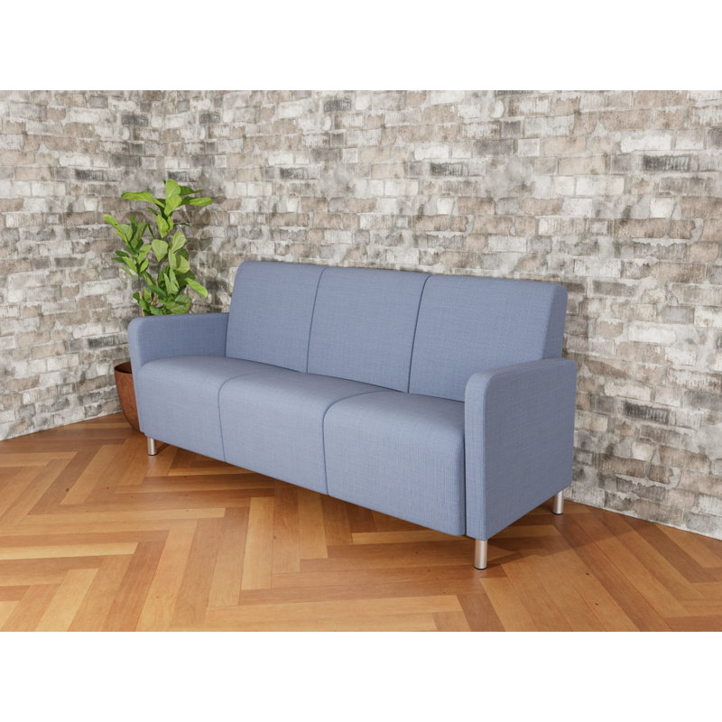Fauteuil de réception 3 places Ravenna, Acier brossé, Chambray bleu marine clair