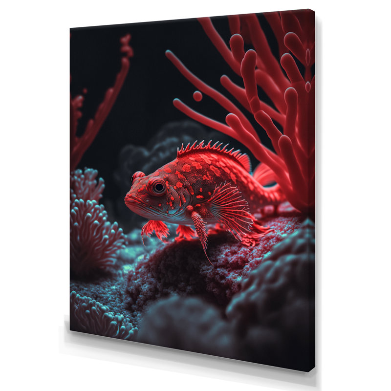Leonie, poisson tropical dans les tons de rouge et de bleu II - reproduction sur toile, L 12 po x H 20 po, Toile tendue
