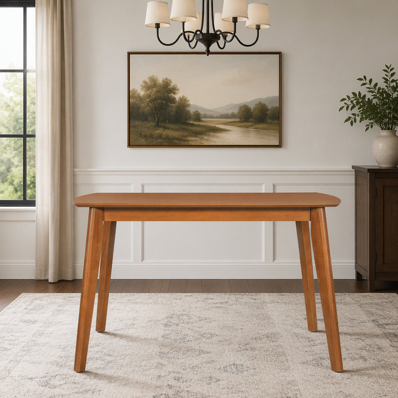Table de salle à manger moderne du milieu du siècle en bois massif pour 4 personnes, design rectangulaire minimaliste, montage facile, durable et élégant